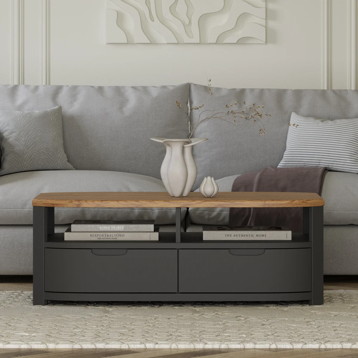 Bradwell Oak and Charcoal Painted 4 Drawer Coffee Table – image 2