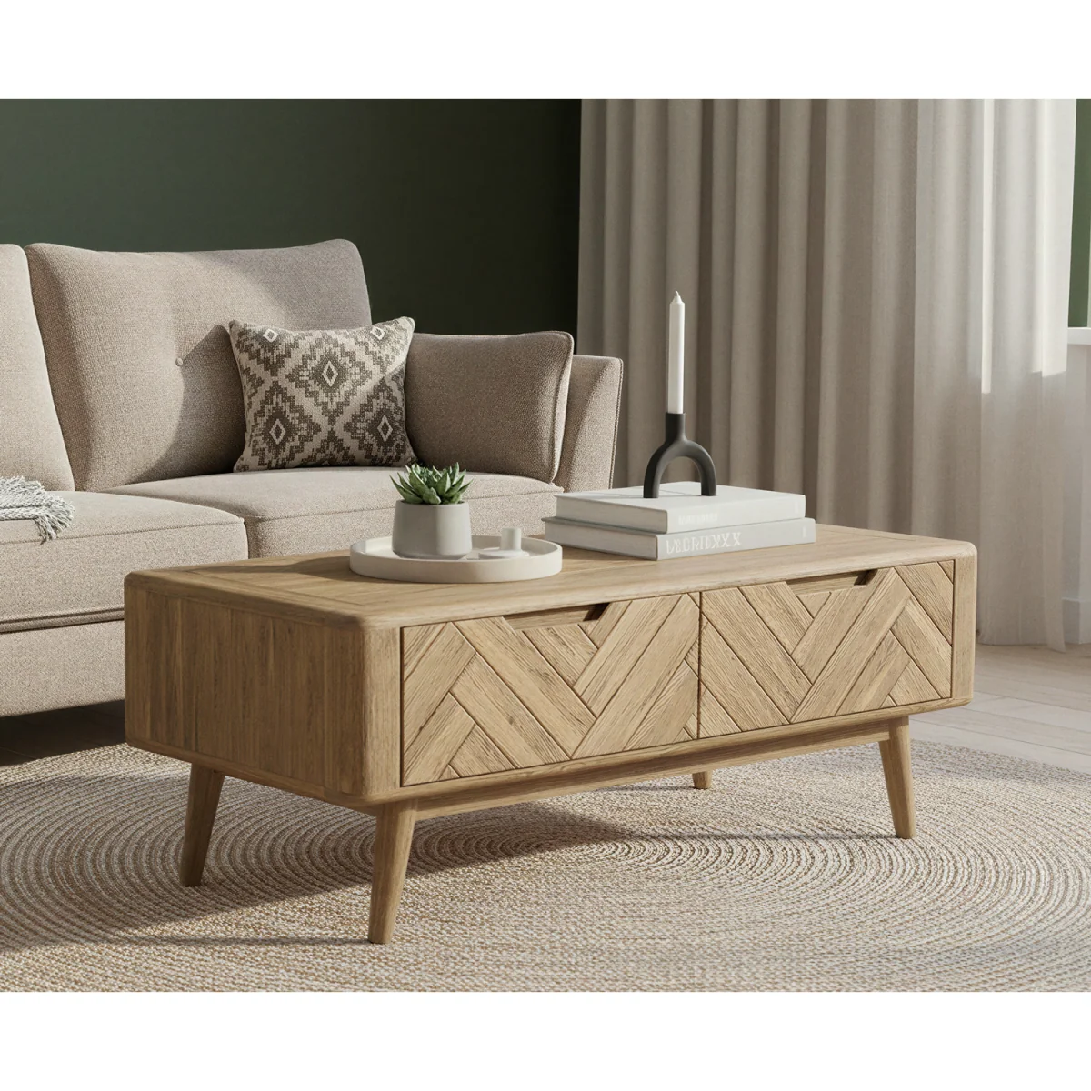 Parven Solid Oak 4 Drawer Storage Coffee Table – image 3