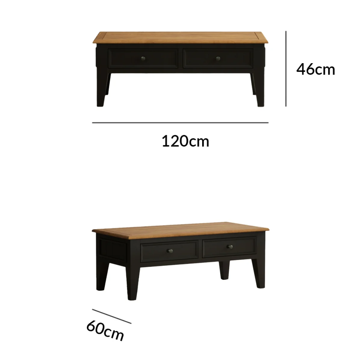 Charlton Oak and Black Painted 4 Drawer Coffee Table – image 8