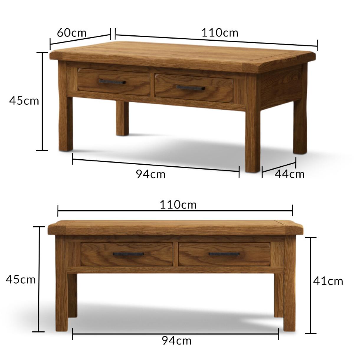Country Rustic Solid Oak 4 Drawer Coffee Table – image 8