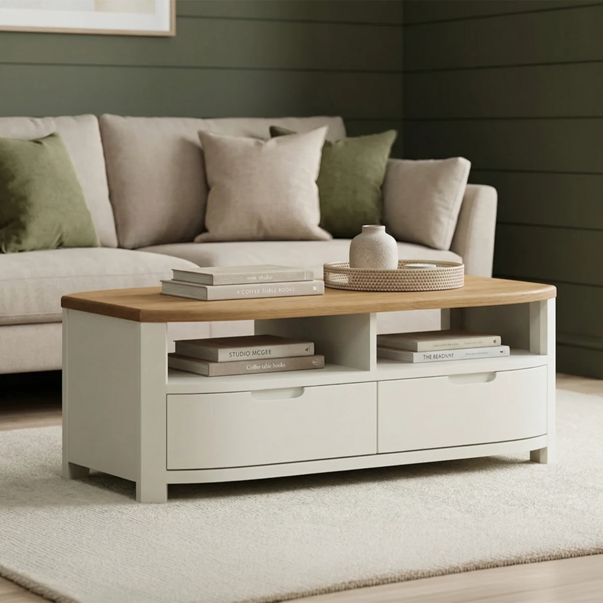 Bradwell Oak and Signal White Painted 4 Drawer Coffee Table – image 2