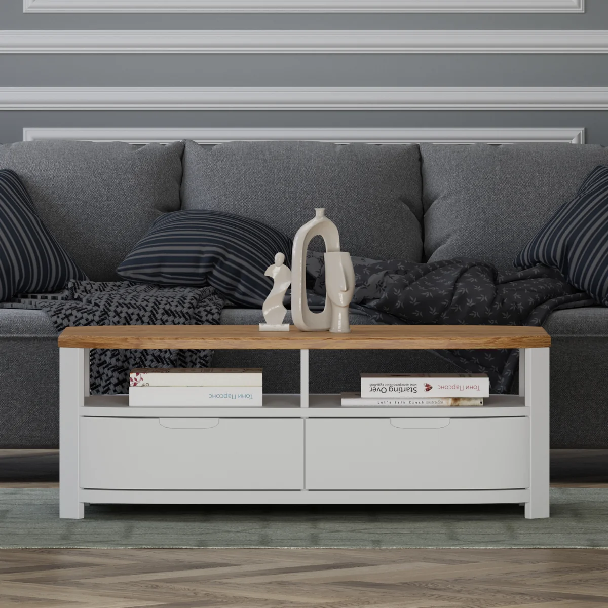 Bradwell Oak and Signal White Painted 4 Drawer Coffee Table – image 1