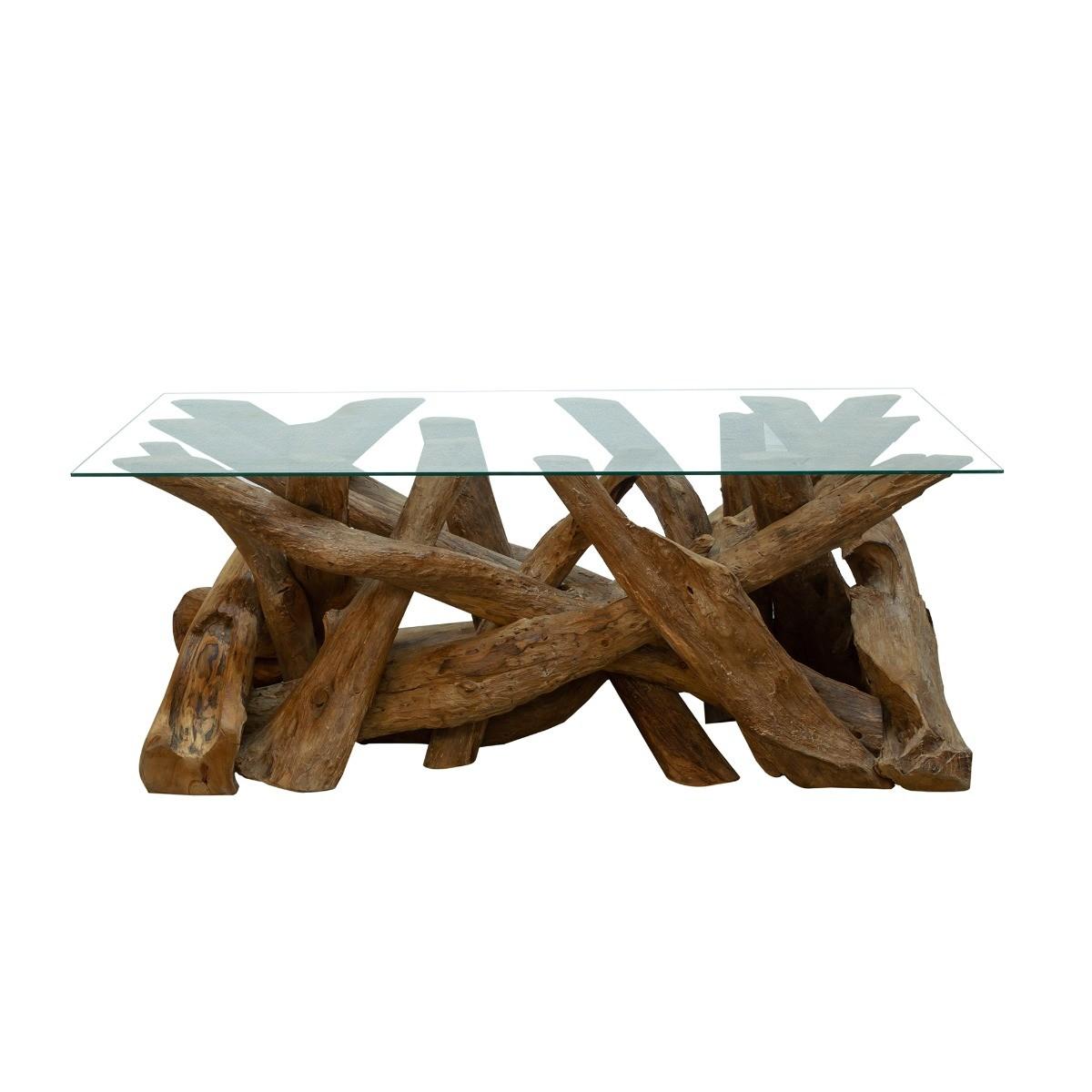 Lyre Branchwood Teak Rectangular Coffee Table with Glass Top – image 2