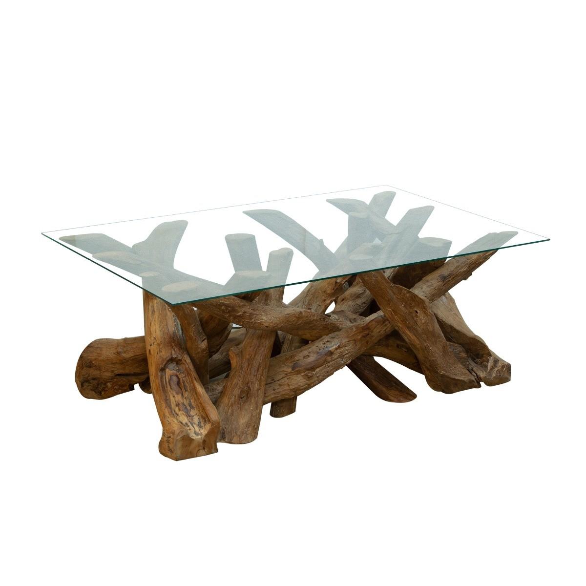 Lyre Branchwood Teak Rectangular Coffee Table with Glass Top – image 3