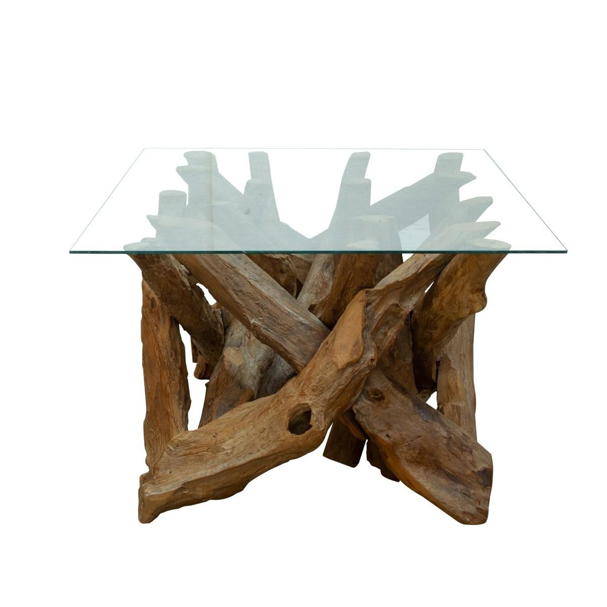 Lyre Branchwood Teak Rectangular Coffee Table with Glass Top – image 4