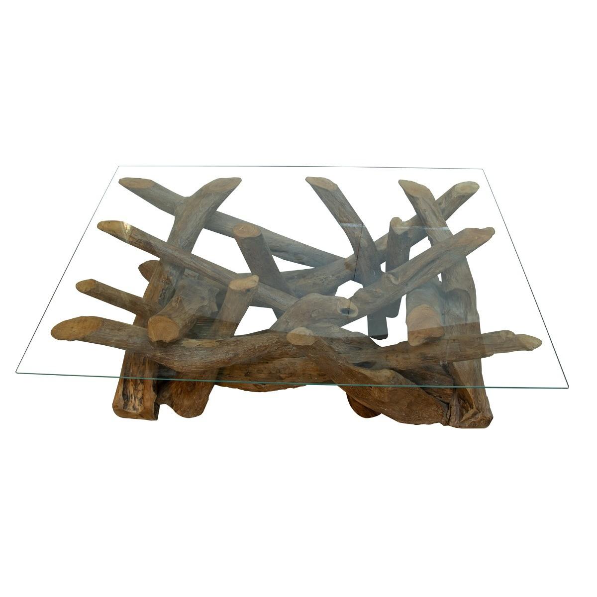 Lyre Branchwood Teak Rectangular Coffee Table with Glass Top – image 5