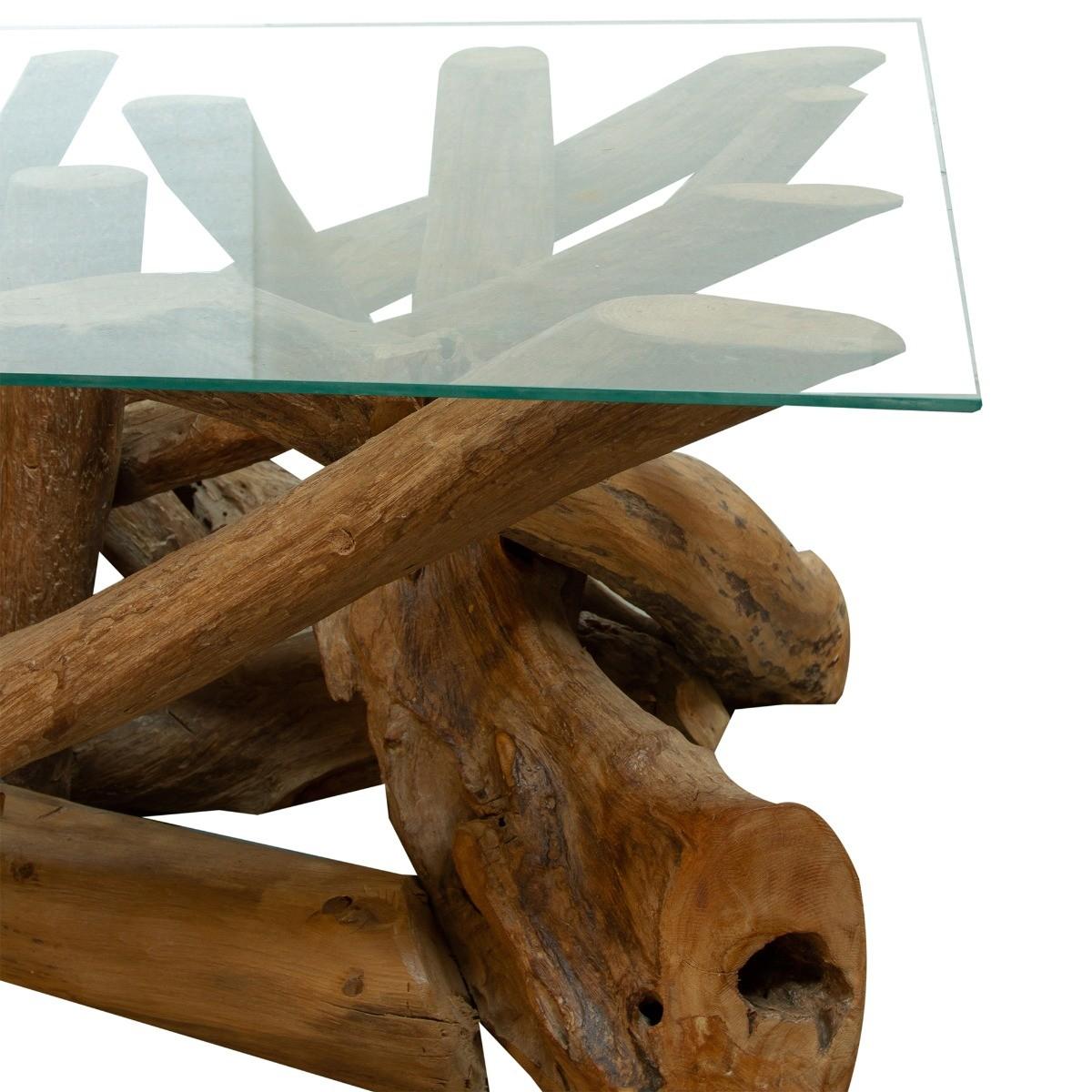 Lyre Branchwood Teak Rectangular Coffee Table with Glass Top – image 7