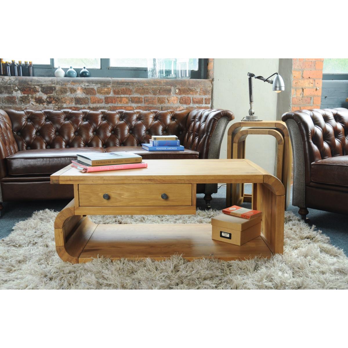 Modern Oak Living Coffee Table with Drawer – image 1