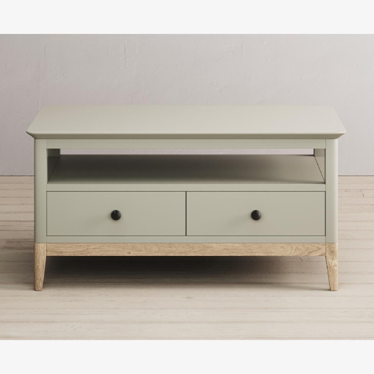 Ancona Oak and Soft Green Painted 4 Drawer Coffee Table – image 1