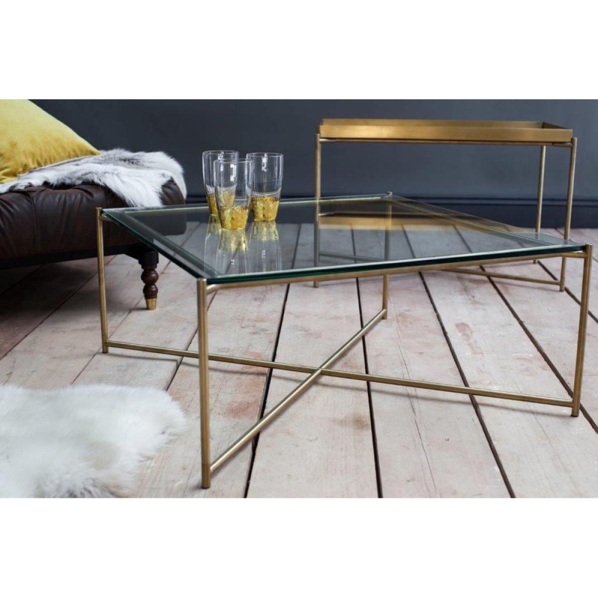 Gillmore Iris Clear Glass Top & Brass Frame Square Coffee Table – image 2