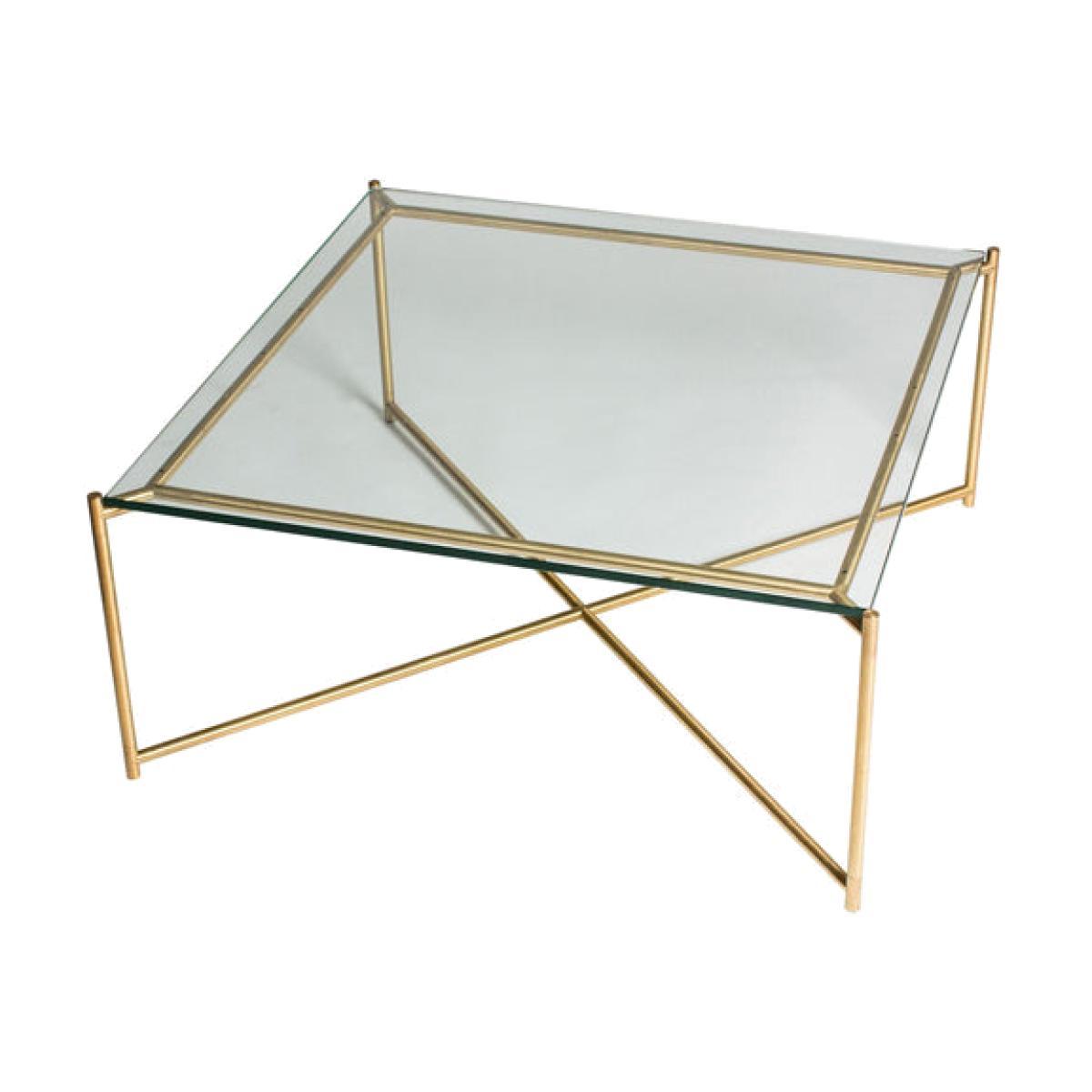 Gillmore Iris Clear Glass Top & Brass Frame Square Coffee Table – image 1