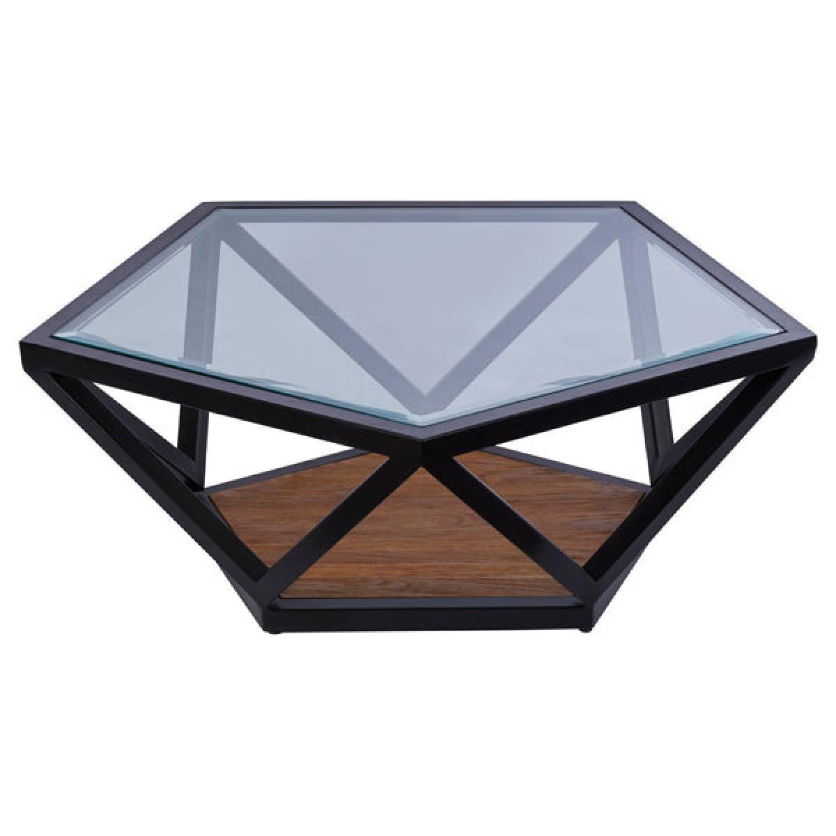 Olivia's Cleo Pentagon Black Coffee Table Clear Glass And Teak Wood – image 2