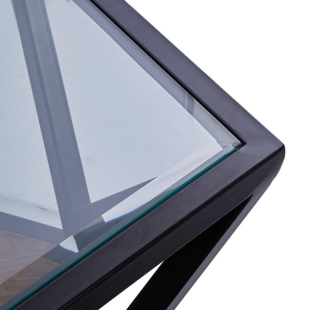 Olivia's Cleo Pentagon Black Coffee Table Clear Glass And Teak Wood – image 5