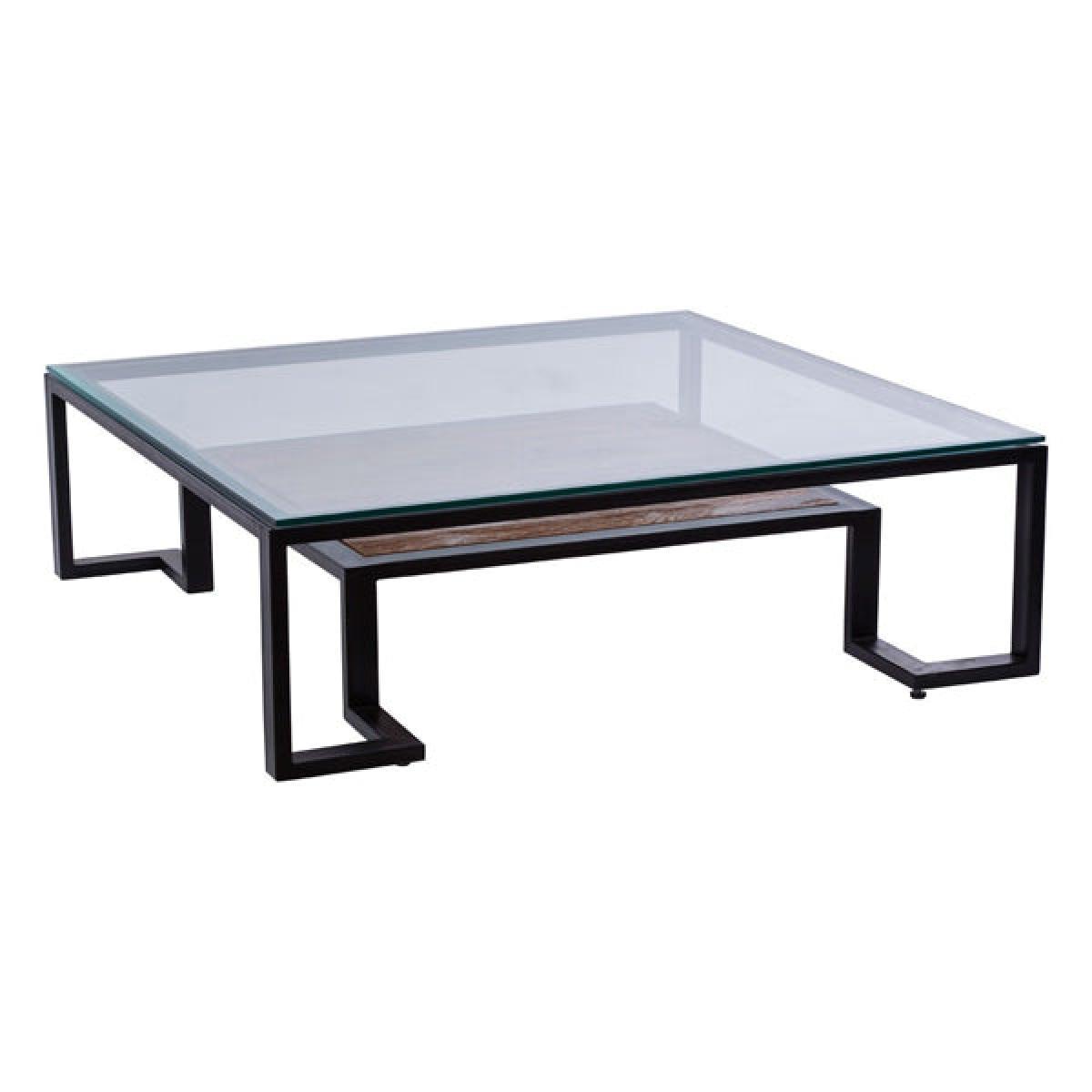 Olivia's Cleo Roman Black Coffee Table Clear Glass And Teak Wood – image 2