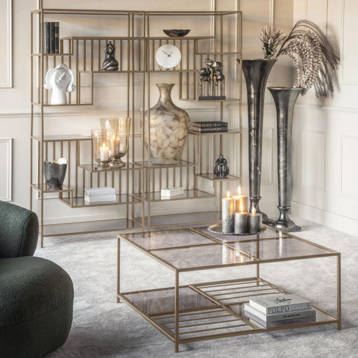 Libra Luxurious Glamour Collection - Westley Coffee Table in Dark Gold with Brown Tinted Glass – image 5