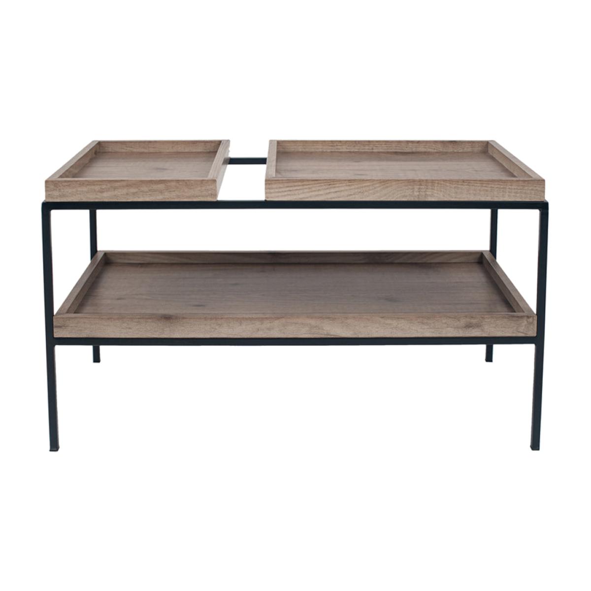 Olivia's Candice Natural Wood Veneer and Black Metal Coffee Table – image 1