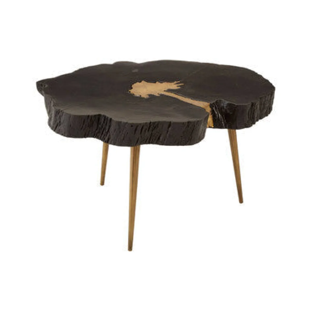 Asamra Black Acacia Wood Live Edge Coffee Table with Gold Finish Legs – image 2