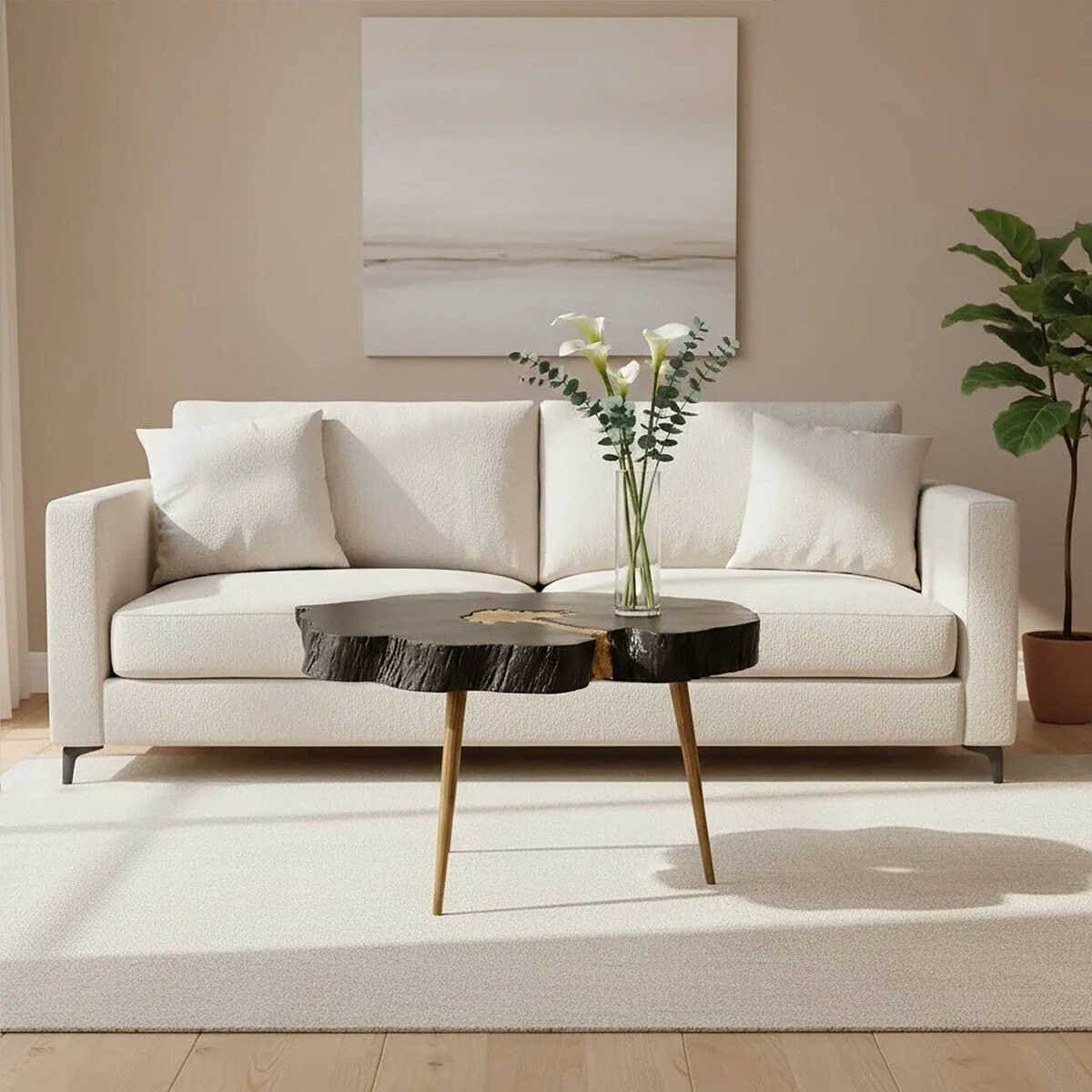 Asamra Black Acacia Wood Live Edge Coffee Table with Gold Finish Legs – image 3