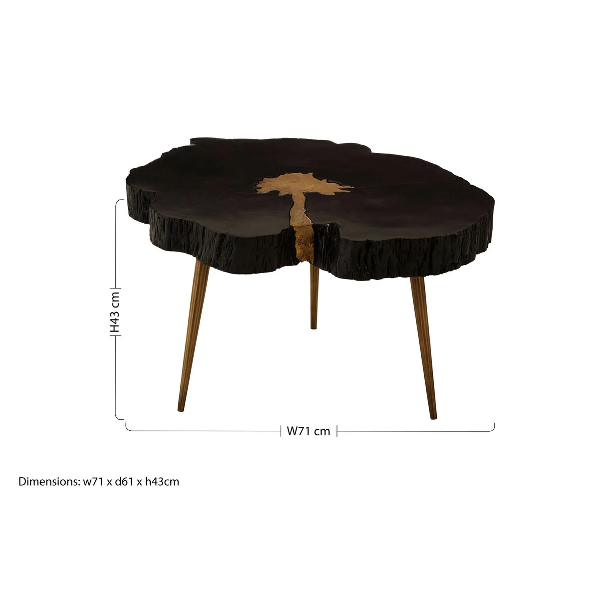Asamra Black Acacia Wood Live Edge Coffee Table with Gold Finish Legs – image 7