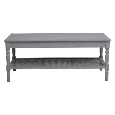 Heritage Grey Wash Wooden Coffee Table with Rattan Shelf – image 2
