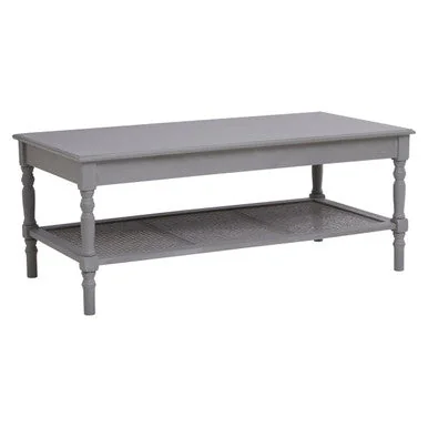 Heritage Grey Wash Wooden Coffee Table with Rattan Shelf – image 4