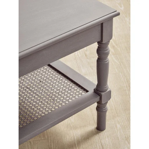 Heritage Grey Wash Wooden Coffee Table with Rattan Shelf – image 6