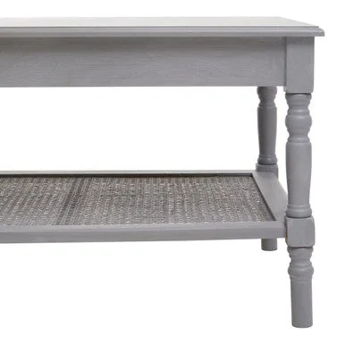 Heritage Grey Wash Wooden Coffee Table with Rattan Shelf – image 7