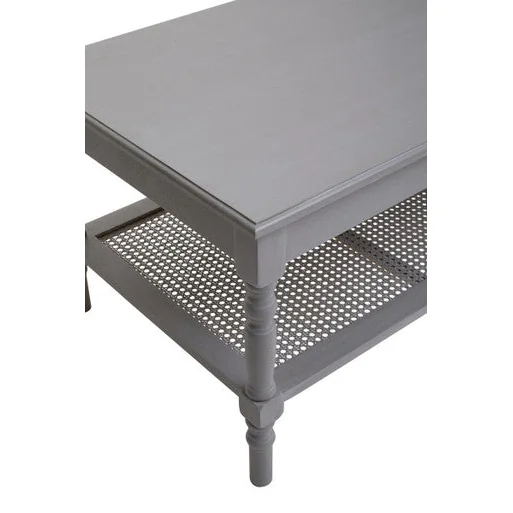 Heritage Grey Wash Wooden Coffee Table with Rattan Shelf – image 8