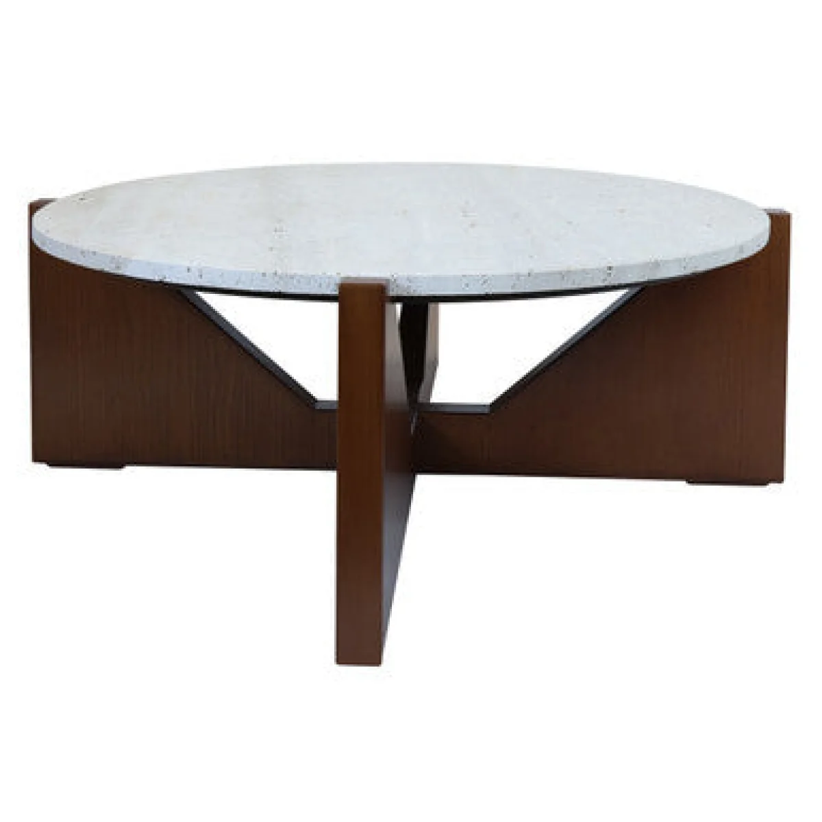 Winton Cream Travertine and Brown Finish Acacia Wood Coffee Table – image 2