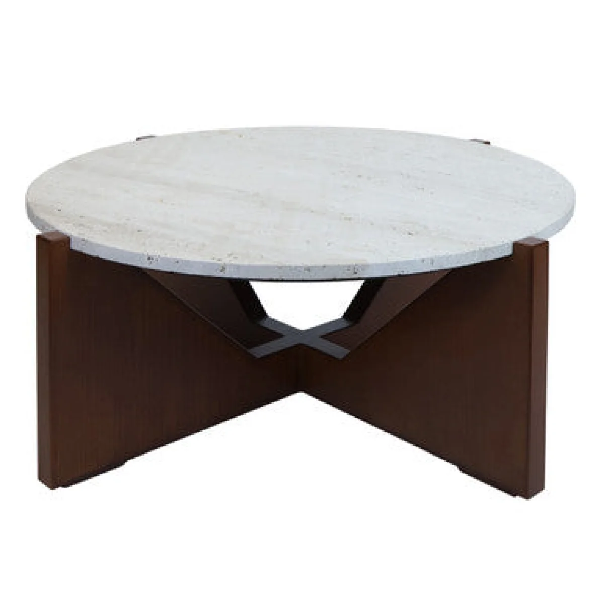 Winton Cream Travertine and Brown Finish Acacia Wood Coffee Table – image 4