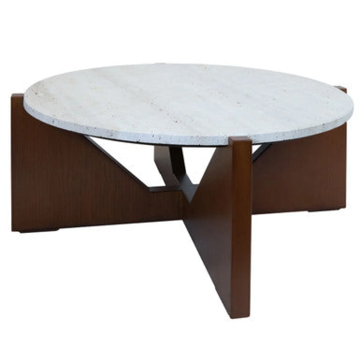Winton Cream Travertine and Brown Finish Acacia Wood Coffee Table – image 5
