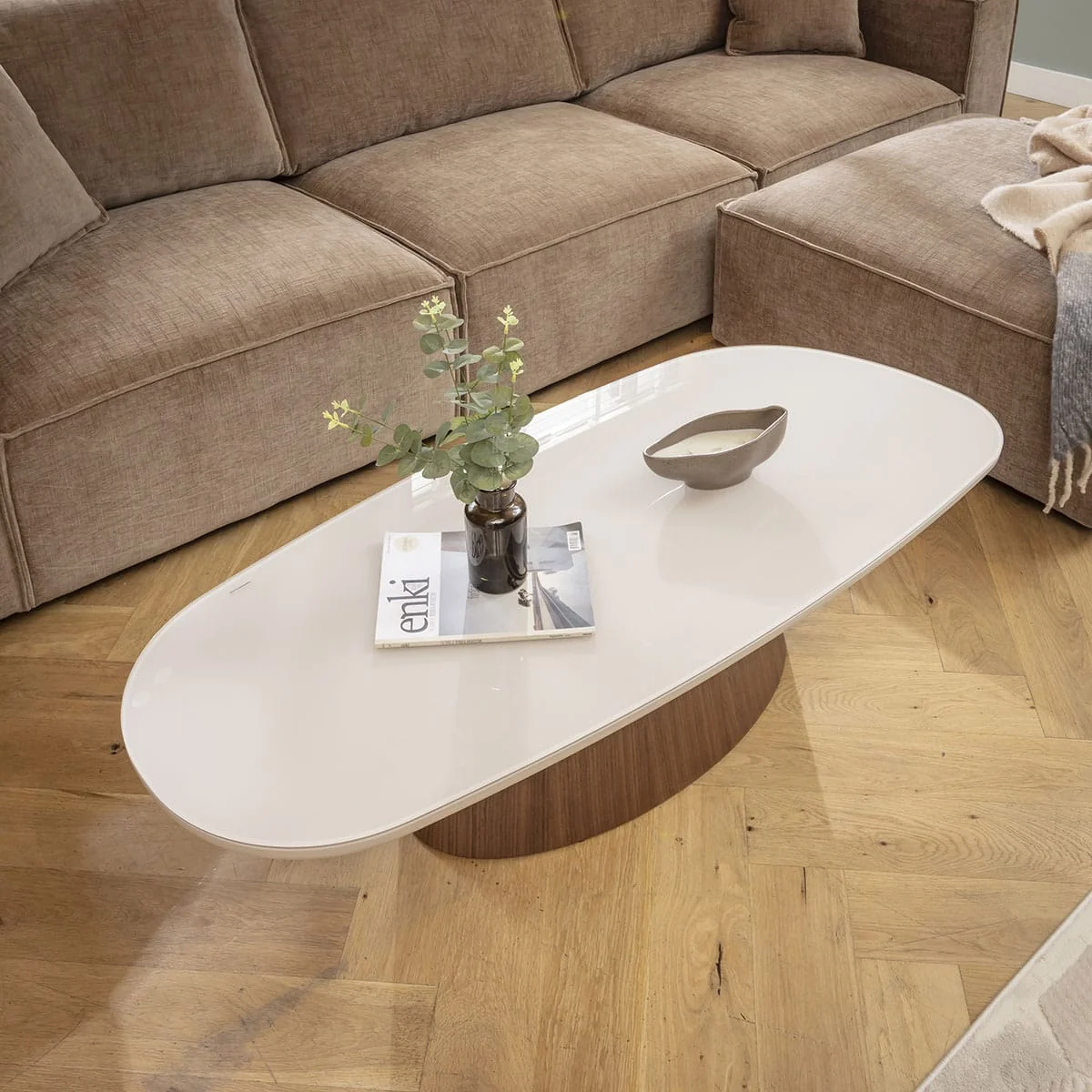 Modern Glass Coffee Table Matte White Walnut 140x60cm – image 2