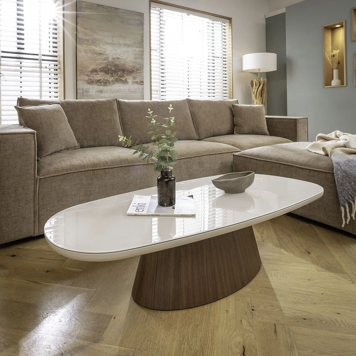 Modern Glass Coffee Table Matte White Walnut 140x60cm – image 4