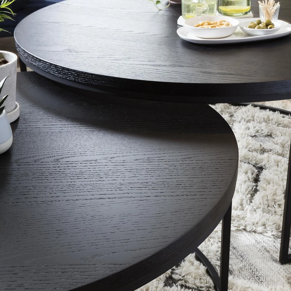 Quatropi Round Nesting Coffee Table 2-Piece Black Oak - Black Metal Base – image 4