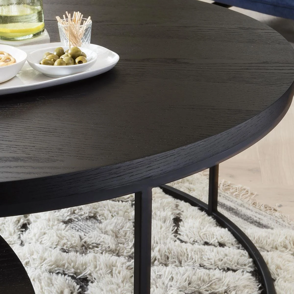 Quatropi Round Nesting Coffee Table 2-Piece Black Oak - Black Metal Base – image 5