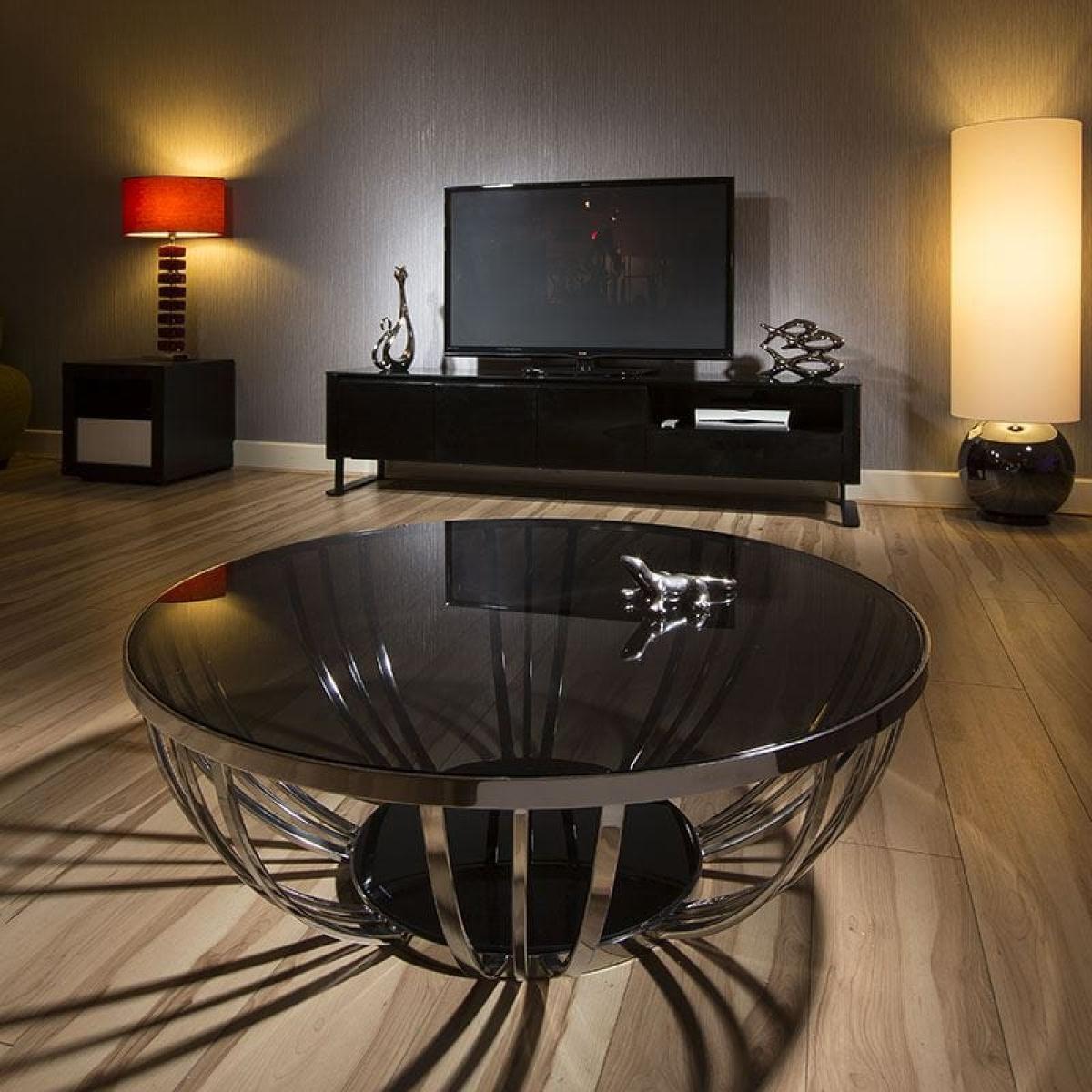 Modern Designer Large Round Coffee Table Glass Top Stainless Steel 201 – image 2