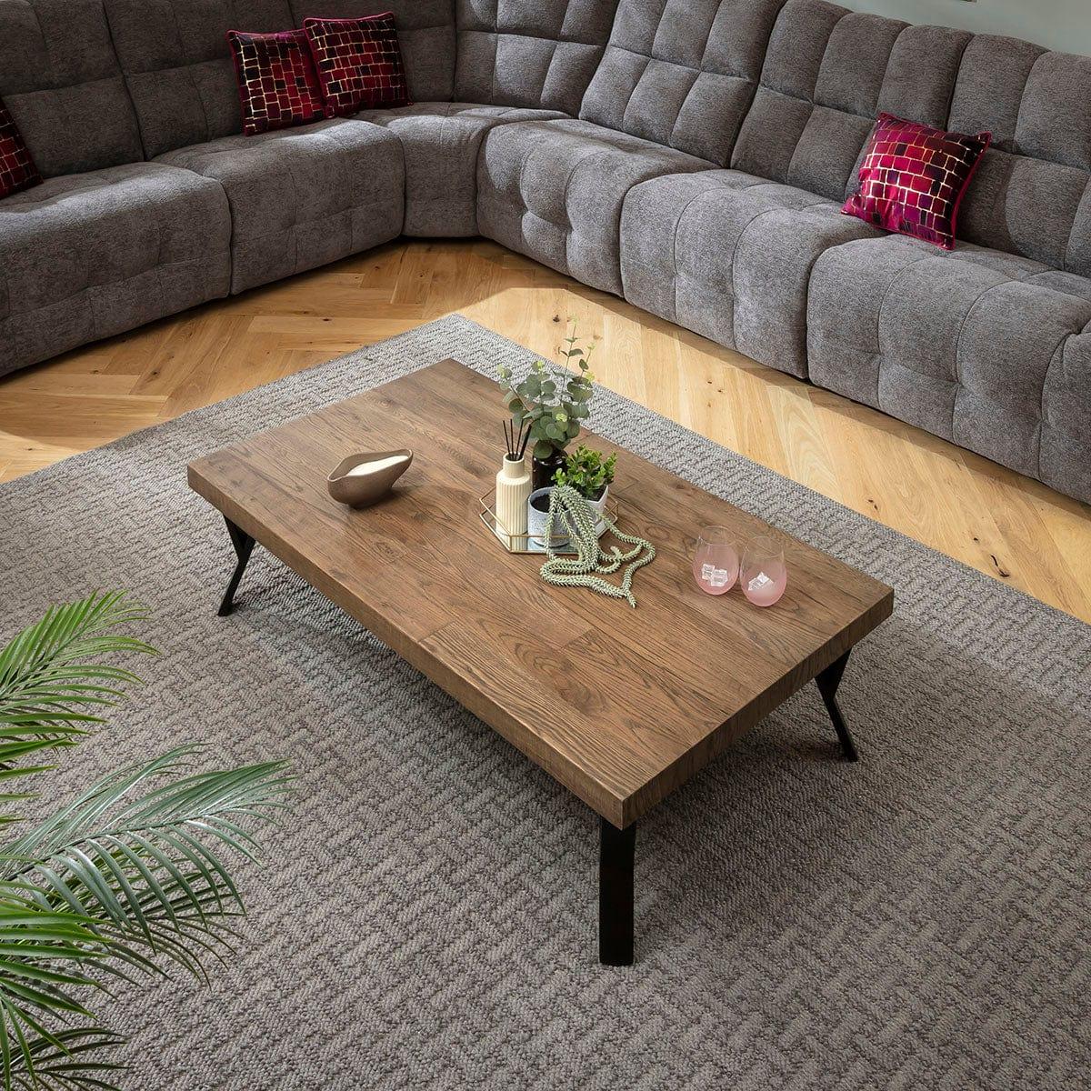 Modern Wooden Coffee Table Dark Recliamed Oak 140cm x 70cm – image 3