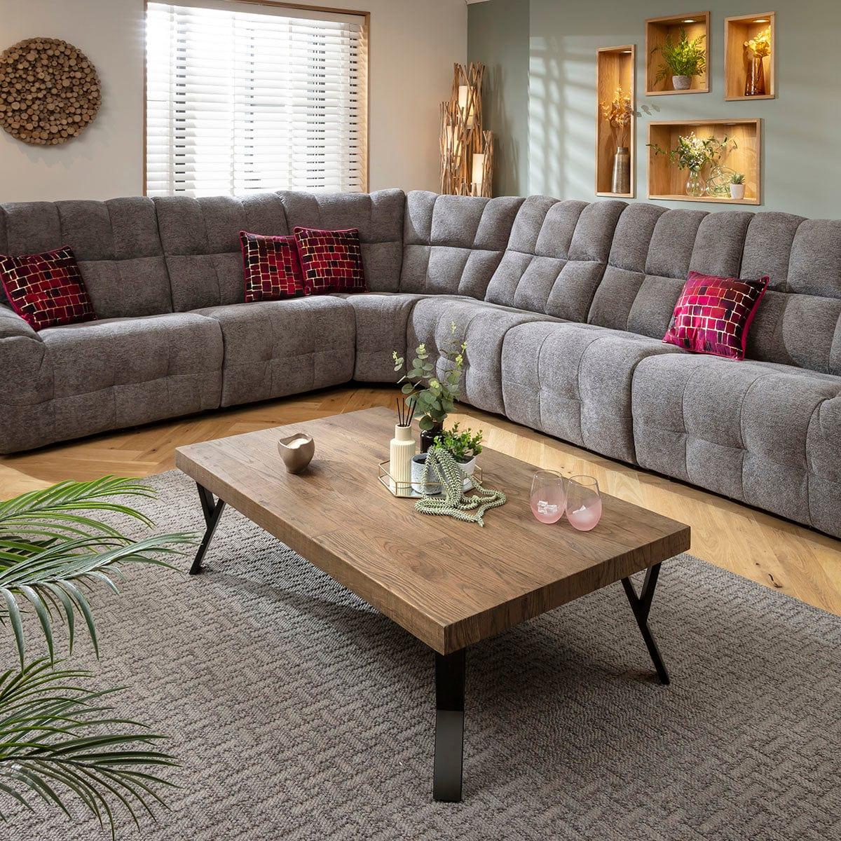Modern Wooden Coffee Table Dark Recliamed Oak 140cm x 70cm – image 4