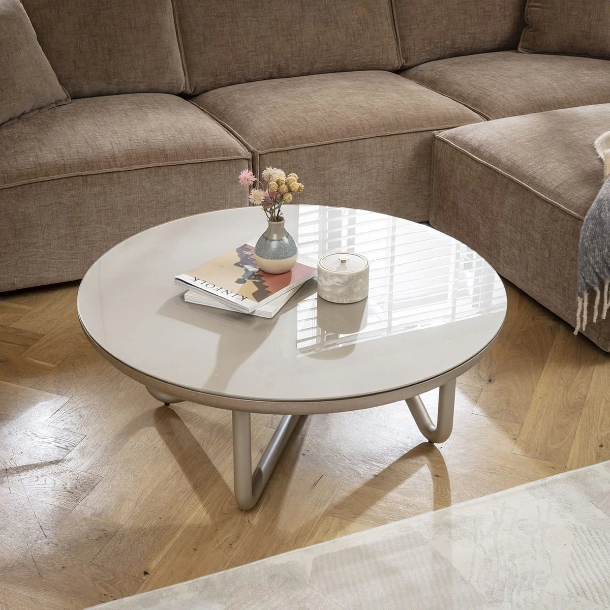 Luxury Glass Round Coffee Table Gold 100cm – image 3