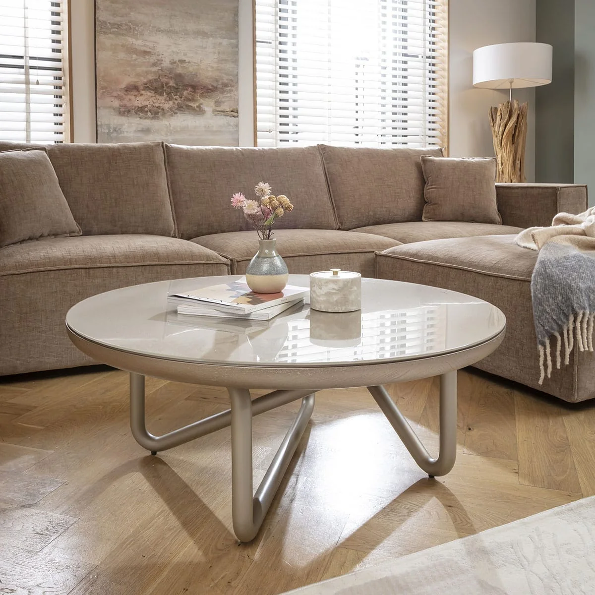 Luxury Glass Round Coffee Table Gold 100cm – image 4