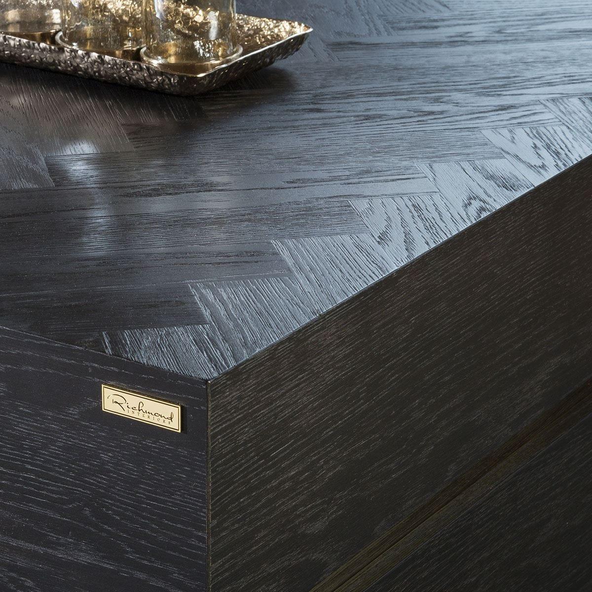 Luxury Large Black Oak herringbone Gold Square Coffee Table 900mm – image 4