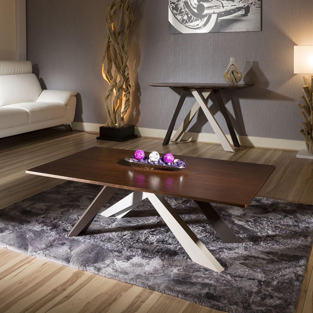 Luxury Modern Designer Walnut top Modern Coffee Table Steel Legs New – image 1