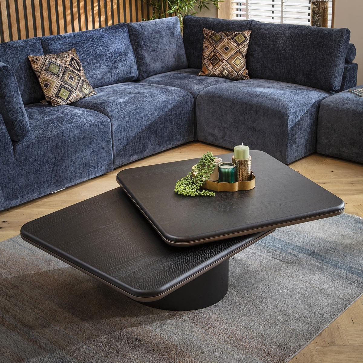 Unique Large Swivel Top Black Oak Coffee Table 120x80cm – image 1