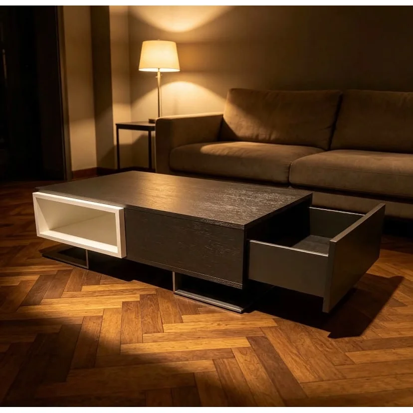 ExDisplay Maddison Grey Coffee Table with White Insert and Brushed Steel Legs – image 2