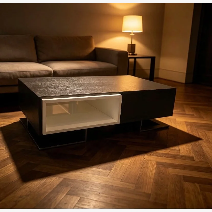 ExDisplay Maddison Grey Coffee Table with White Insert and Brushed Steel Legs – image 1