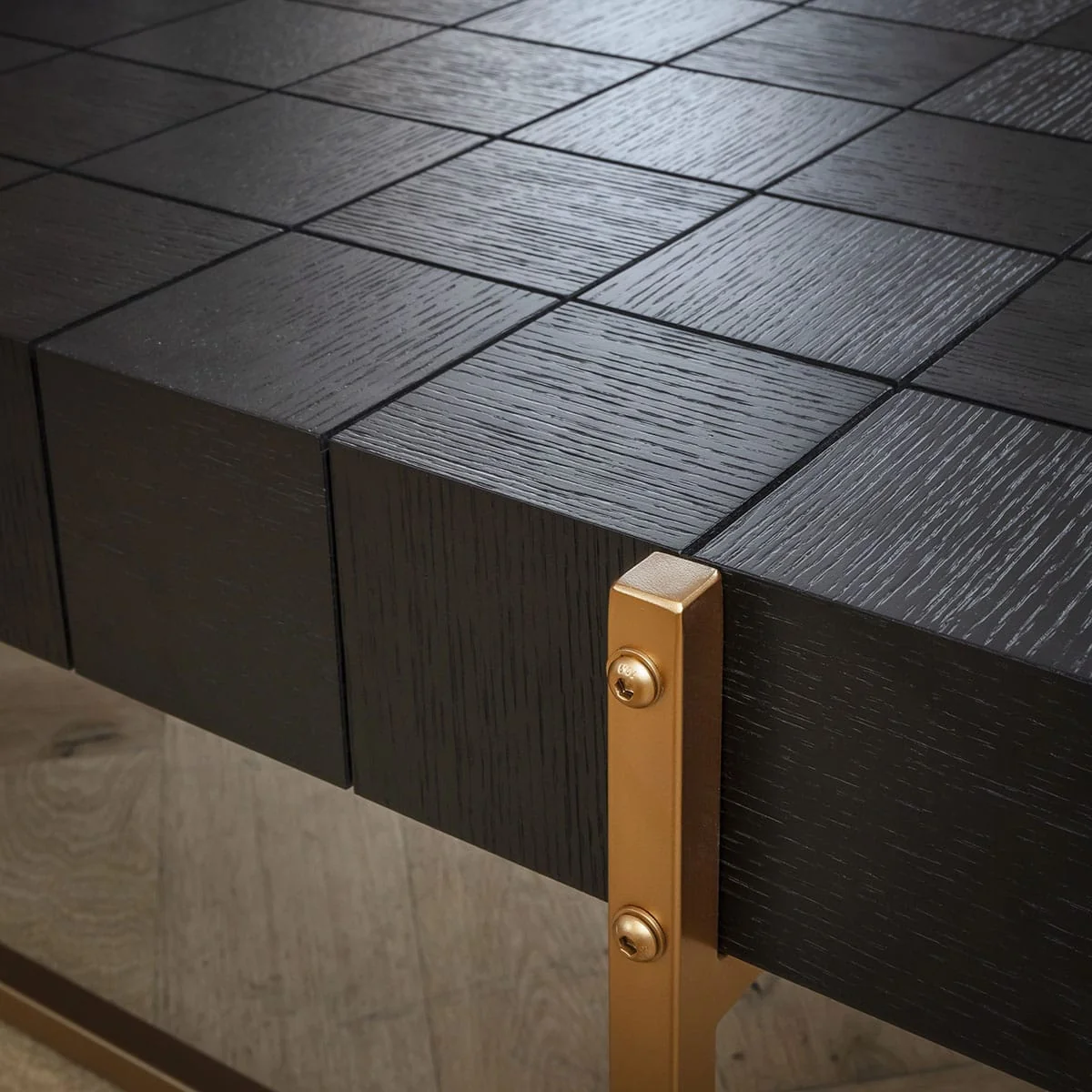 Large Rectangular Wooden Coffee Table Black Oak & Gold 138x78cm – image 3
