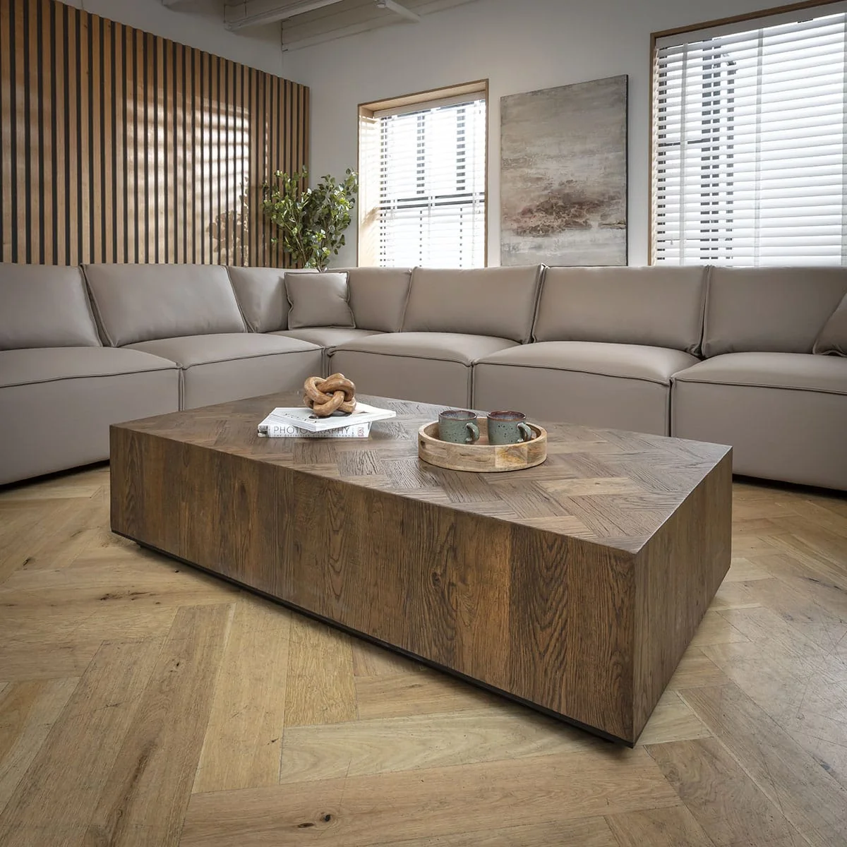 Modern Large Rectangular Wooden Coffee Table Rustic Oak 150x80cm – image 2