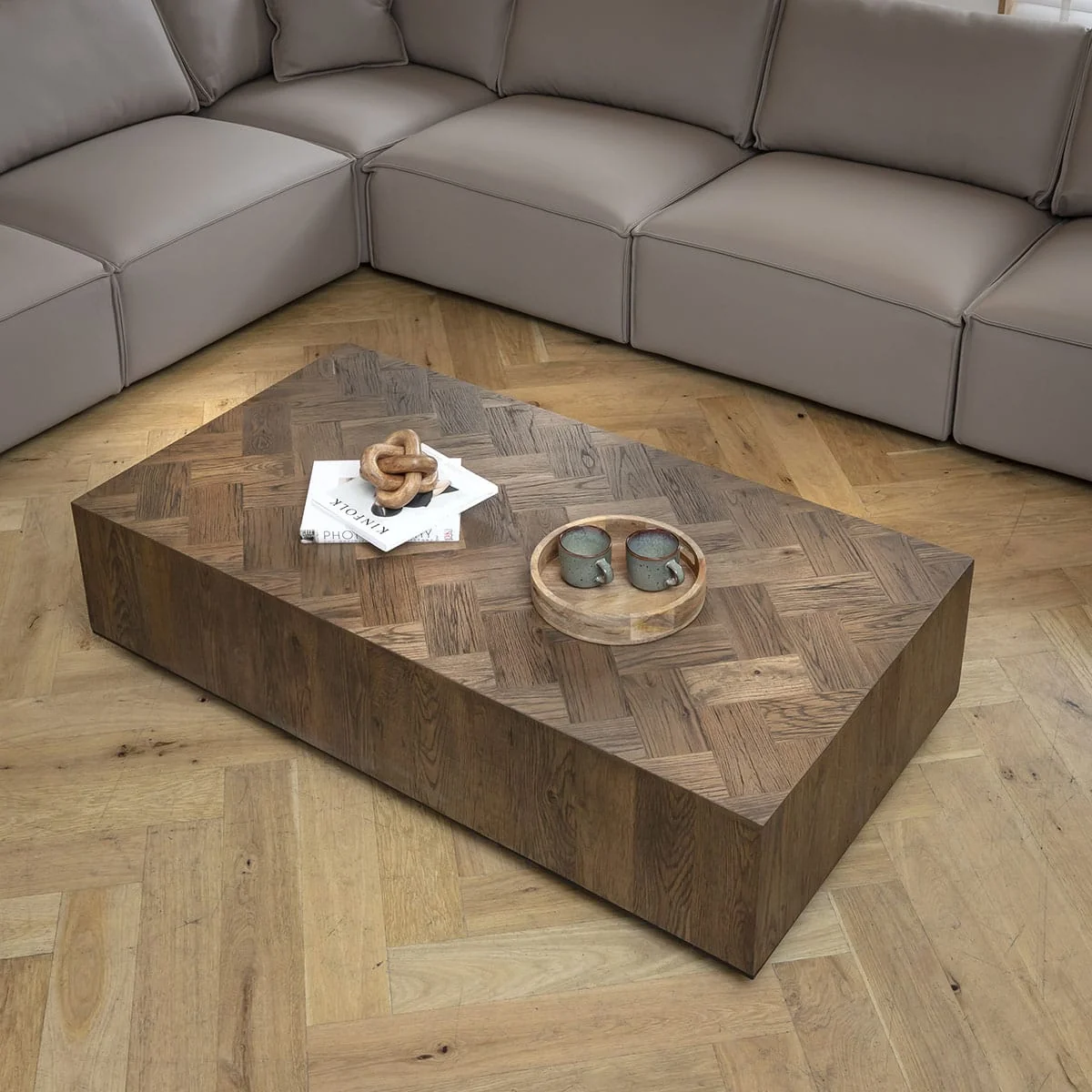 Modern Large Rectangular Wooden Coffee Table Rustic Oak 150x80cm – image 1