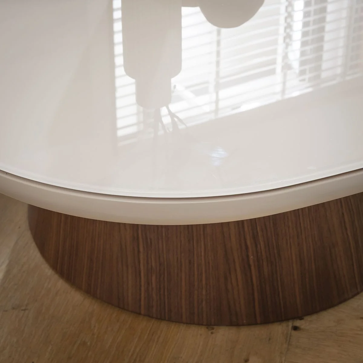Modern Square Glass Coffee Table Matte White Walnut 100cm – image 2