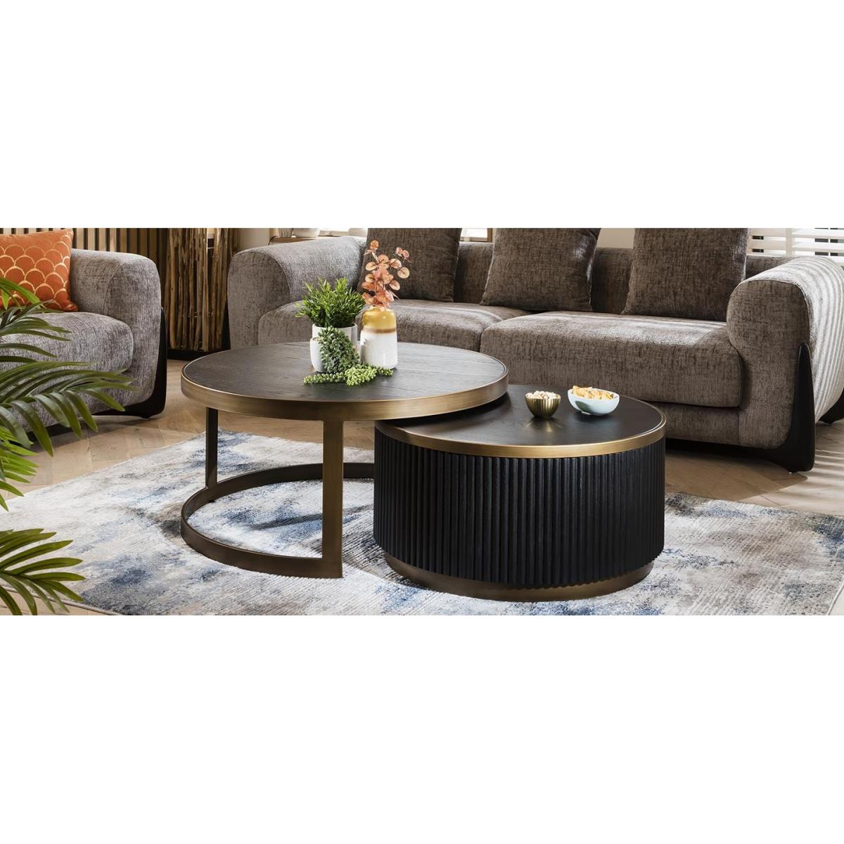 ExDisplay Dorian Round Nested Coffee Tables Black Oak #2 – image 5